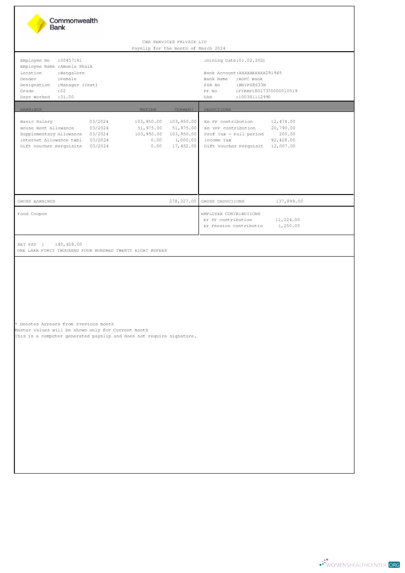 Download Commonwealth Bank CBA Services payslip template in Word and PDF formats.pdf, 1 Photoshop template
